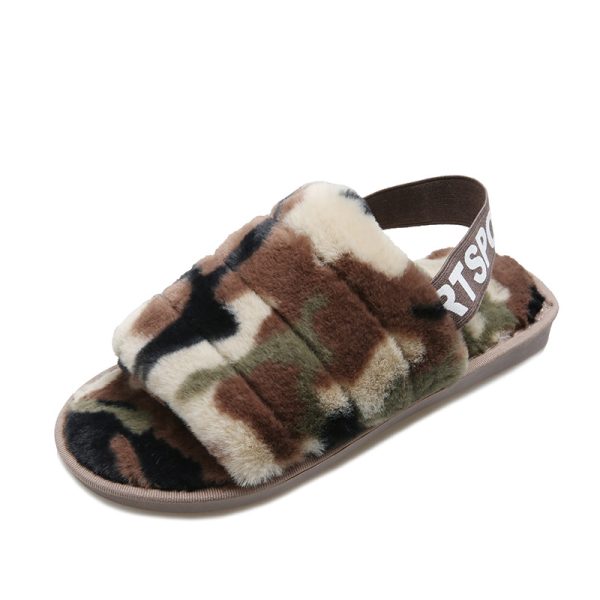 fashionable new camouflage elastic children's slippers women's plush flat bottomed home cotton slippers