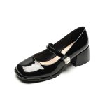 Patent leather ladies shoes elegant single shoes pearl decoration high heels shoes for women