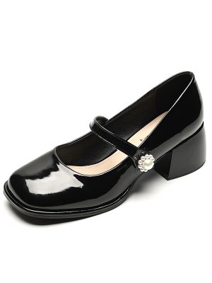 Patent leather ladies shoes elegant single shoes pearl decoration high heels shoes for women