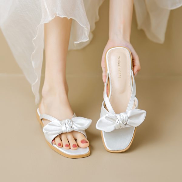 Temperament slippers for women bowknot gentle flat shoes ladies fashion ladies casual shoes