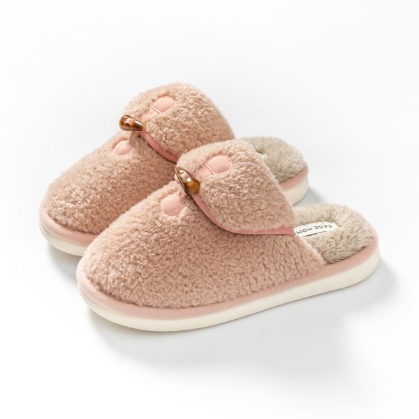 New Arrival Winter Cotton Slippers Women's Plush Simple Horn Buckle Home Warm Lamb Plush Slippers Home Wholesale