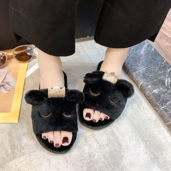 New Arrival Cartoon Women's Home Slippers Soft Sole Anti-slip Cute Fuzzy Furry Plush Fluffy Flat Shoes Cotton Slippers