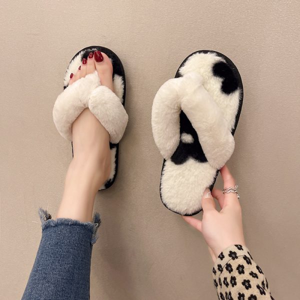 open toe soft fashion winter rubber faux fur comfy sole lady men slides plush slippers for women cotton house shoes