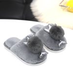 Winter Warm Fluffy Plush Home Slippers Fashion Black Round Toe Flats Sole Anti Slip children's Slippers