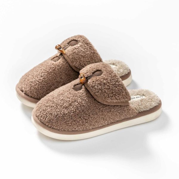 New Arrival Winter Cotton Slippers Women's Plush Simple Horn Buckle Home Warm Lamb Plush Slippers Home Wholesale