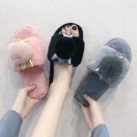 fashion parent-child indoor winter children's plush comfortable women's open toe slippers