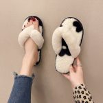 open toe soft fashion winter rubber faux fur comfy sole lady men slides plush slippers for women cotton house shoes