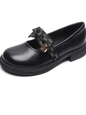 Bowknot retro single shoes soft sole loafer shoes for women gentle flat hell shoes women