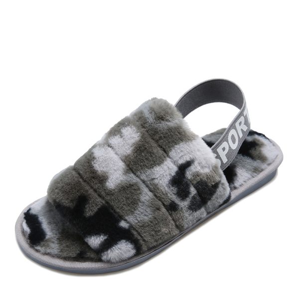 fashionable new camouflage elastic children's slippers women's plush flat bottomed home cotton slippers