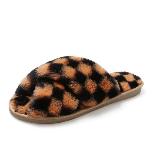 High Quality Women's Home Fur Slippers Warm Fluffy Plush Fuzzy Faux Comfortable Soft Sole Cute  Slipper For Women