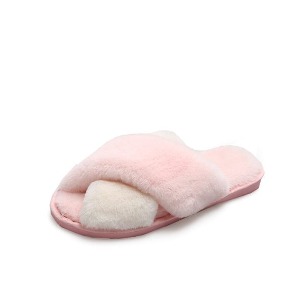 Women's Cross Strap Slippers Casual Solid Color Anti Slip Plush Slippers Open Toe Warm Home Slippers