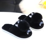 Winter Warm Fluffy Plush Home Slippers Fashion Black Round Toe Flats Sole Anti Slip children's Slippers