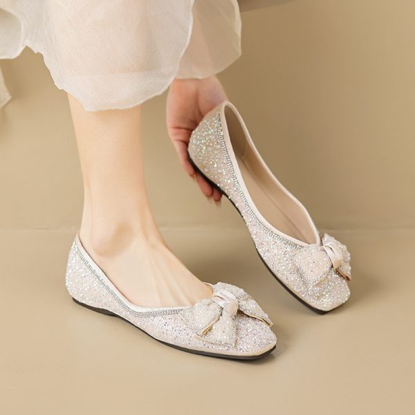 Bowknot princess ladies shoes daily gentlewoman single shoes rhinestone women flats shoes