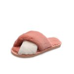 Women's Cross Strap Slippers Casual Solid Color Anti Slip Plush Slippers Open Toe Warm Home Slippers