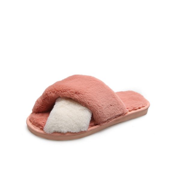 Women's Cross Strap Slippers Casual Solid Color Anti Slip Plush Slippers Open Toe Warm Home Slippers