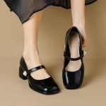 Patent leather ladies shoes elegant single shoes pearl decoration high heels shoes for women