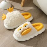 Winter Cartoon Duck Slippers Home Warm Fluffy Plush Cotton Thick Bottom Non-Slip Slippers For Women