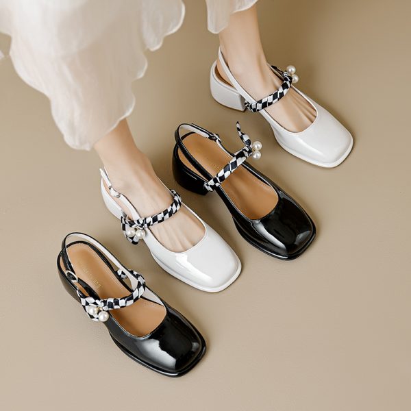 Gentlewoman pearl decoration ladies shoes retro single shoes daily high heels shoes for women