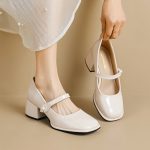 Patent leather ladies shoes elegant single shoes pearl decoration high heels shoes for women