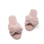 Cheap Women's Home Plush Slippers Warm Pink Solid Fluffy Plush Slip-On Flat Slippers For Women Indoor