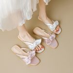 Temperament slippers for women bowknot gentle flat shoes ladies fashion ladies casual shoes