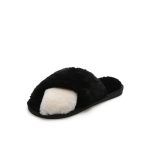 Women's Cross Strap Slippers Casual Solid Color Anti Slip Plush Slippers Open Toe Warm Home Slippers