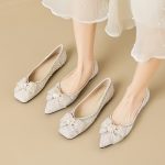 Bowknot princess ladies shoes daily gentlewoman single shoes rhinestone women flats shoes