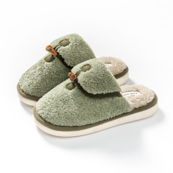 New Arrival Winter Cotton Slippers Women's Plush Simple Horn Buckle Home Warm Lamb Plush Slippers Home Wholesale