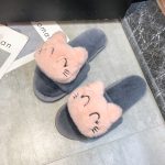 Women's Plush Cotton Slippers Cute Cartoon Black Open Toe Home Fluffy Plush Slippers Indoors