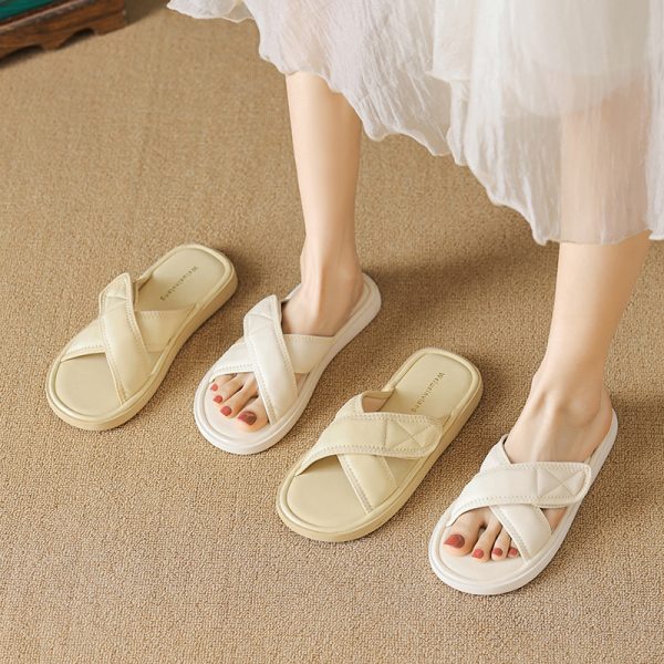 Cross strap slippers for women fashion women flats shoes comfortable grace ladies casual shoes