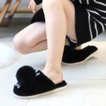 Winter Warm Fluffy Plush Home Slippers Fashion Black Round Toe Flats Sole Anti Slip children's Slippers