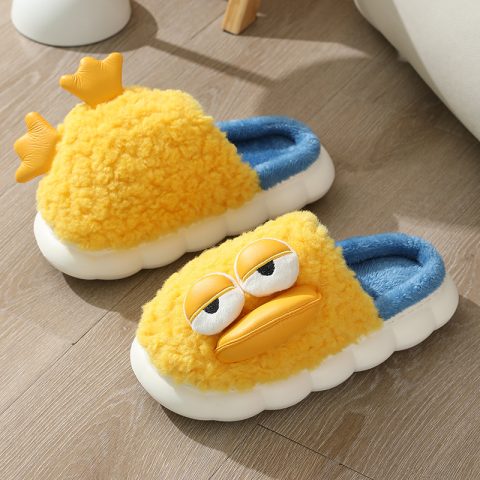 Winter Cartoon Duck Slippers Home Warm Fluffy Plush Cotton Thick Bottom Non-Slip Slippers For Women