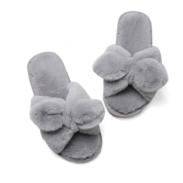 Cheap Women's Home Plush Slippers Warm Pink Solid Fluffy Plush Slip-On Flat Slippers For Women Indoor