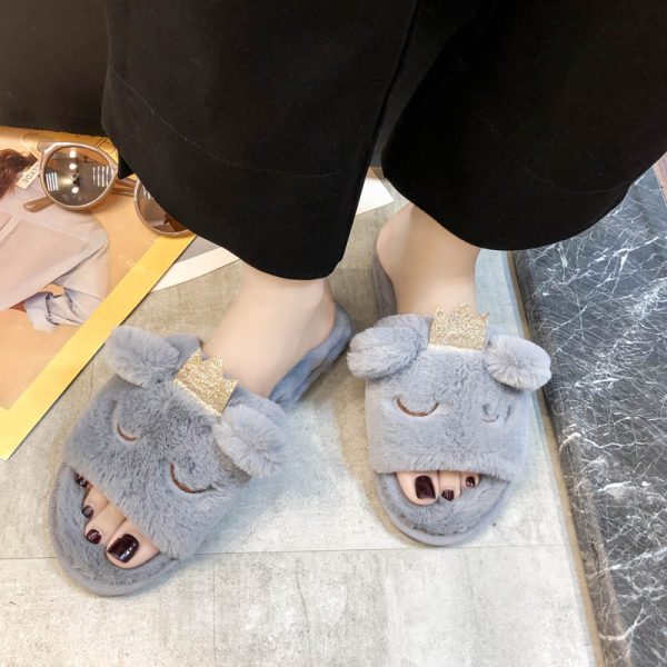 New Arrival Cartoon Women's Home Slippers Soft Sole Anti-slip Cute Fuzzy Furry Plush Fluffy Flat Shoes Cotton Slippers